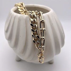 Gold Plated Double Strand Curb Link & Horse Bit Link Bracelet - NWT